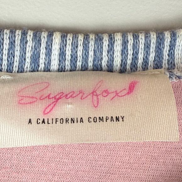 Sugarfox Top Womens Medium Multicolor Patchwork Striped Blouse Cottage Dainty - Picture 4 of 8